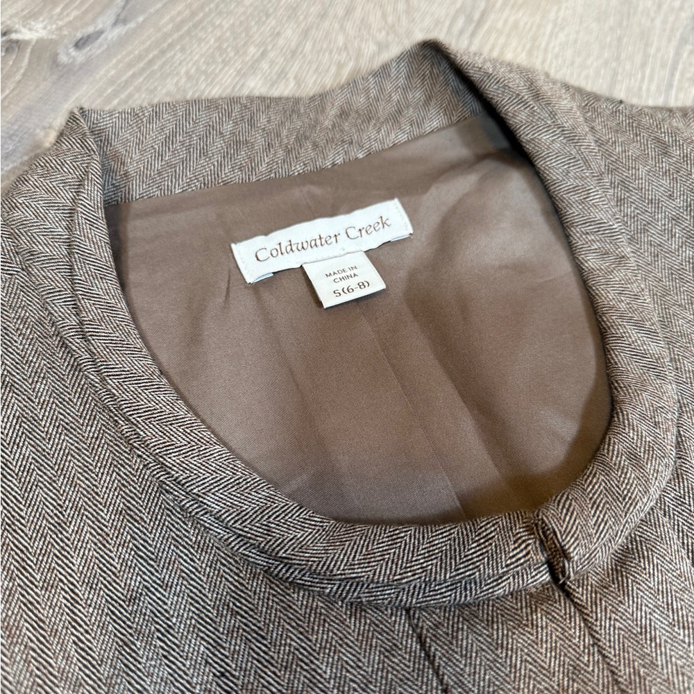 Coldwater Creek Brown Herringbone Collarless Hook And Eye Blazer-size S (6-8) - Picture 5 of 12